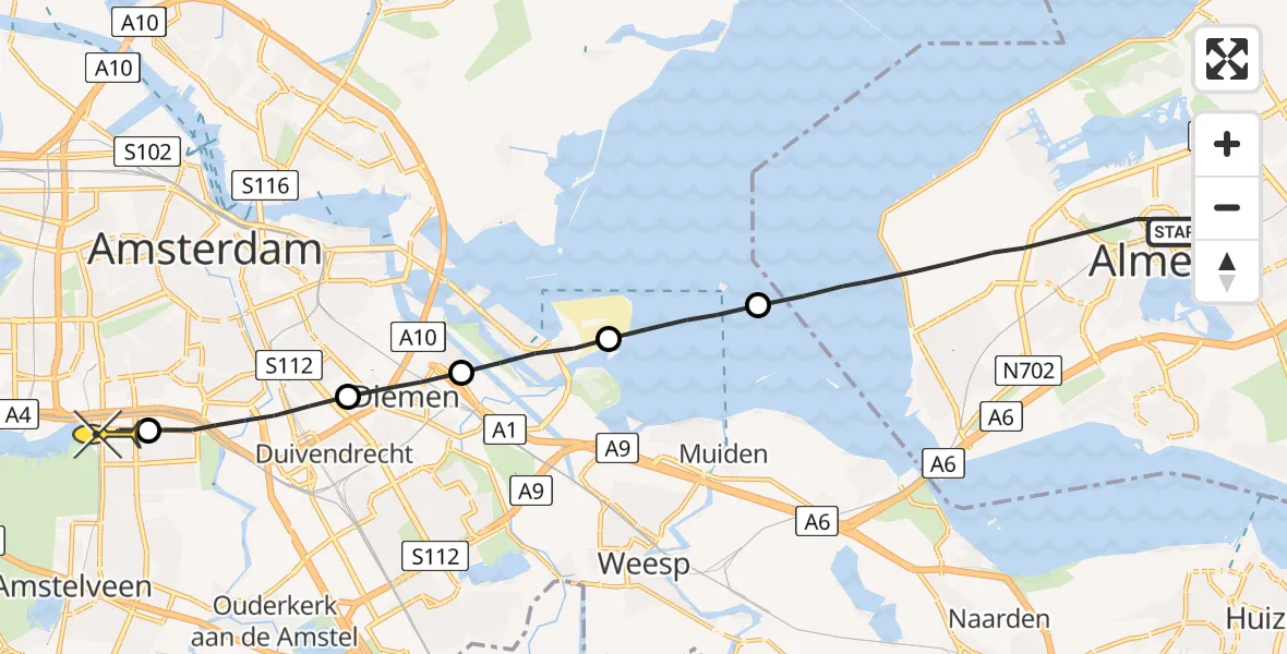 Routekaart van de vlucht: Lifeliner 1 naar VU Medisch Centrum Amsterdam