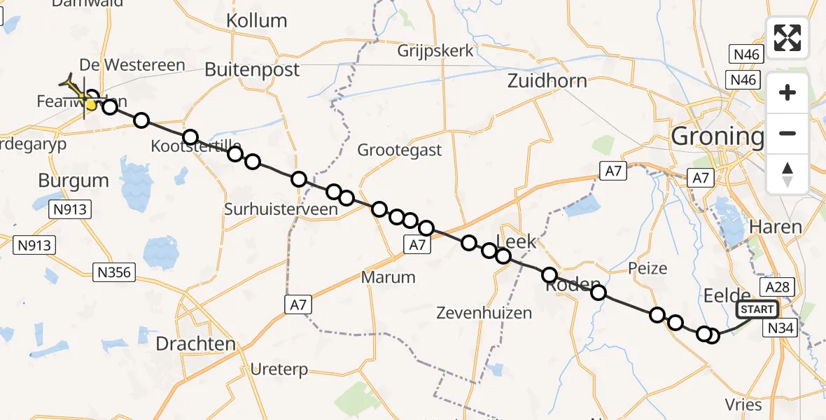 Routekaart van de vlucht: Lifeliner 4 naar Feanwâlden