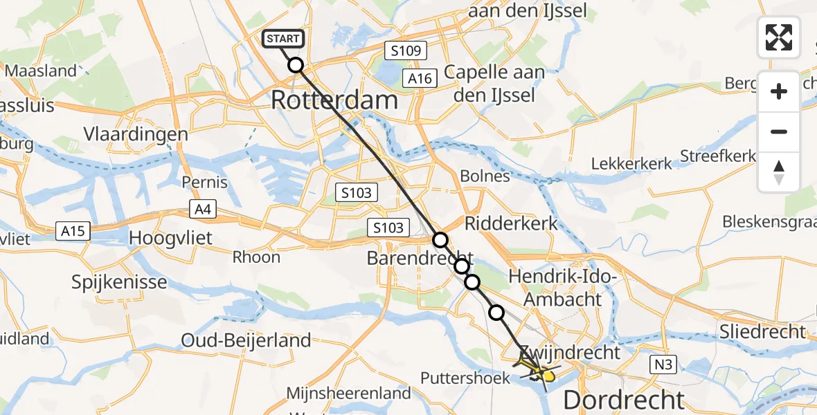 Routekaart van de vlucht: Lifeliner 2 naar Zwijndrecht