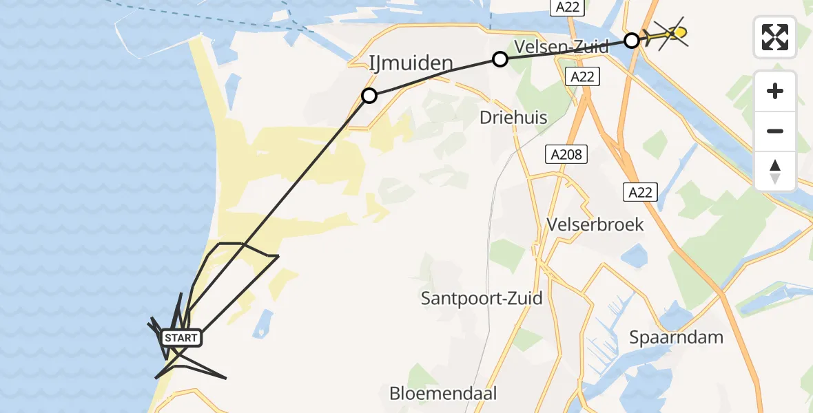 Routekaart van de vlucht: Politieheli naar Beverwijk