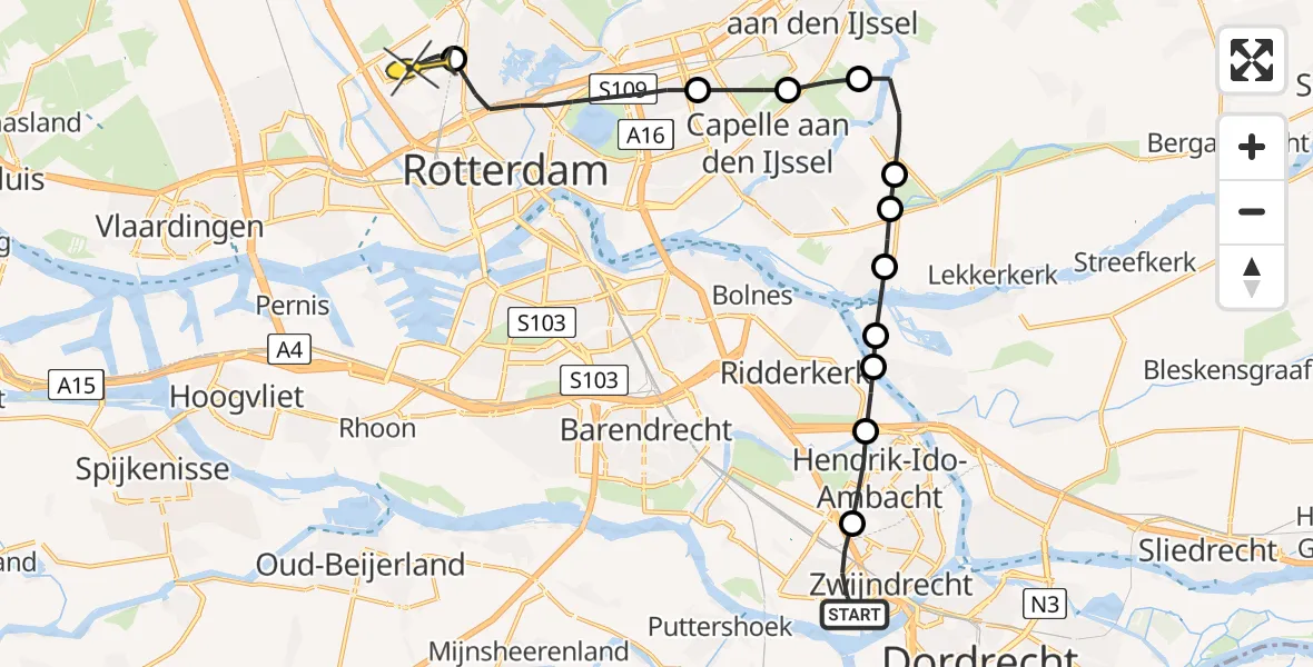 Routekaart van de vlucht: Lifeliner 2 naar Rotterdam The Hague Airport