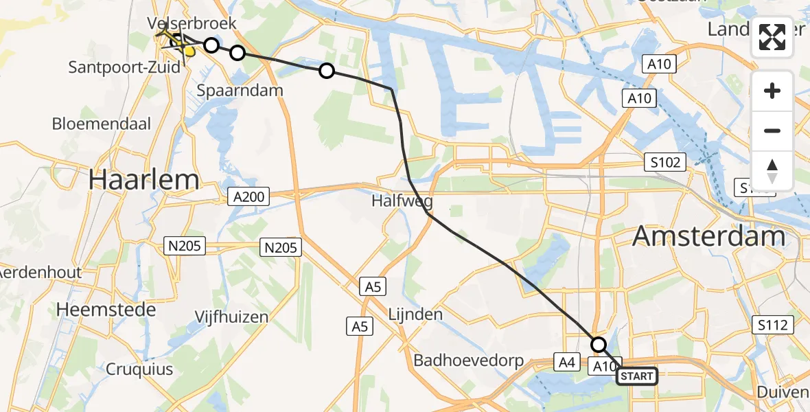 Routekaart van de vlucht: Lifeliner 1 naar Haarlem