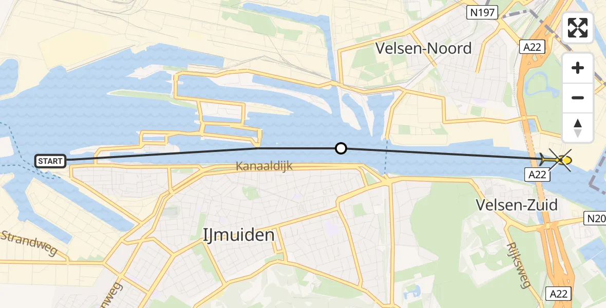 Routekaart van de vlucht: Politieheli naar Velsen-Noord