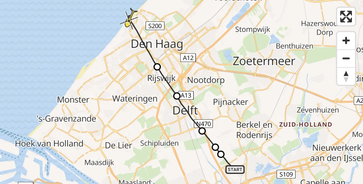 Routekaart van de vlucht: Lifeliner 2 naar Den Haag