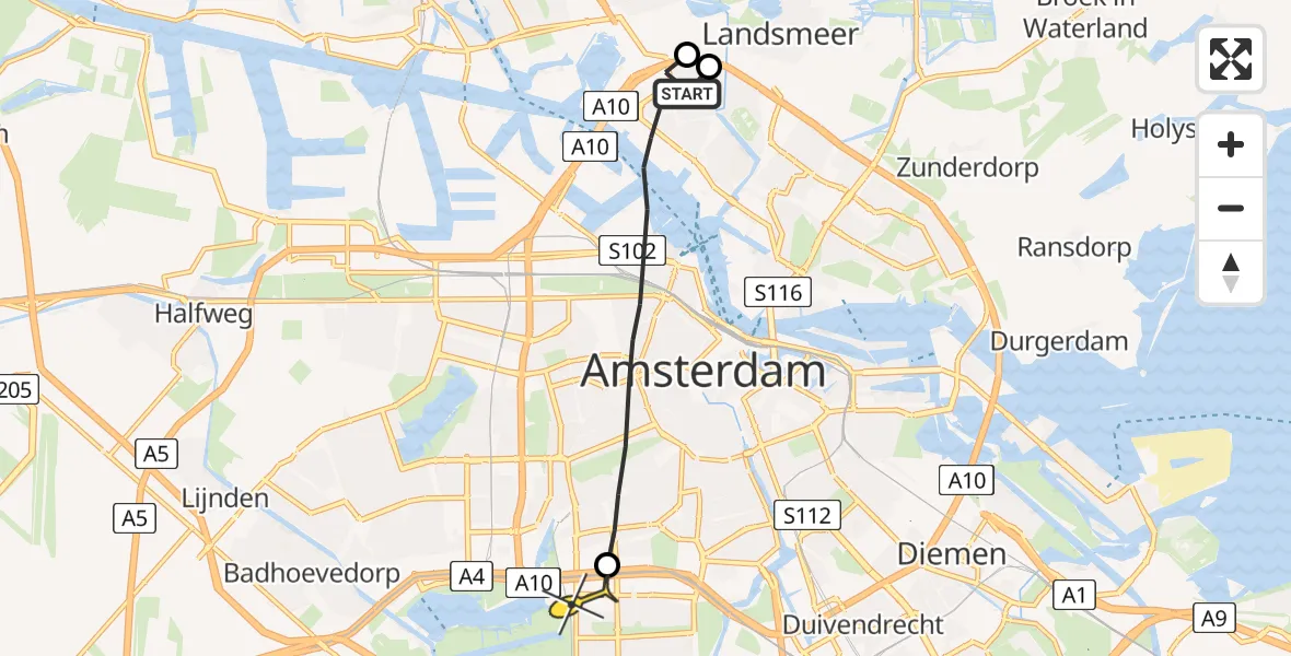 Routekaart van de vlucht: Lifeliner 1 naar VU Medisch Centrum Amsterdam