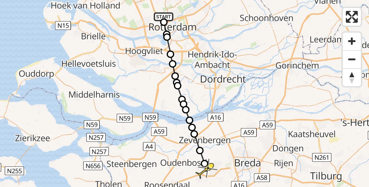 Routekaart van de vlucht: Lifeliner 2 naar Etten-Leur