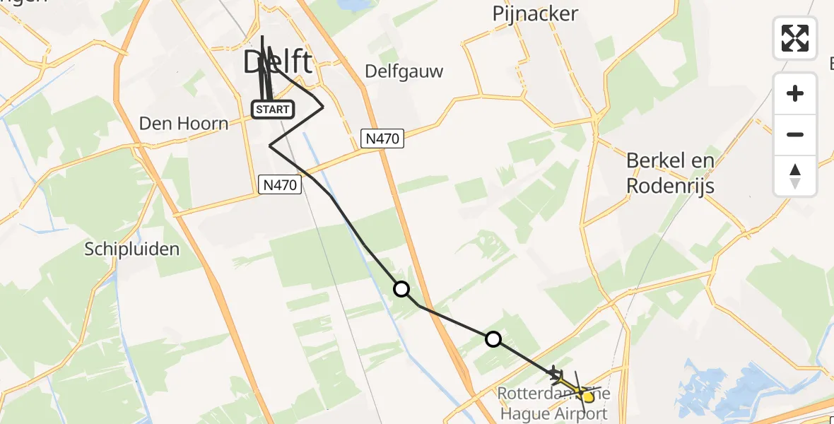 Routekaart van de vlucht: Politiehelikopter naar Rotterdam The Hague Airport