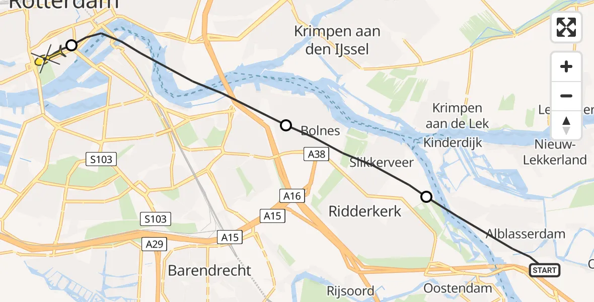 Routekaart van de vlucht: Lifeliner 2 naar Erasmus MC