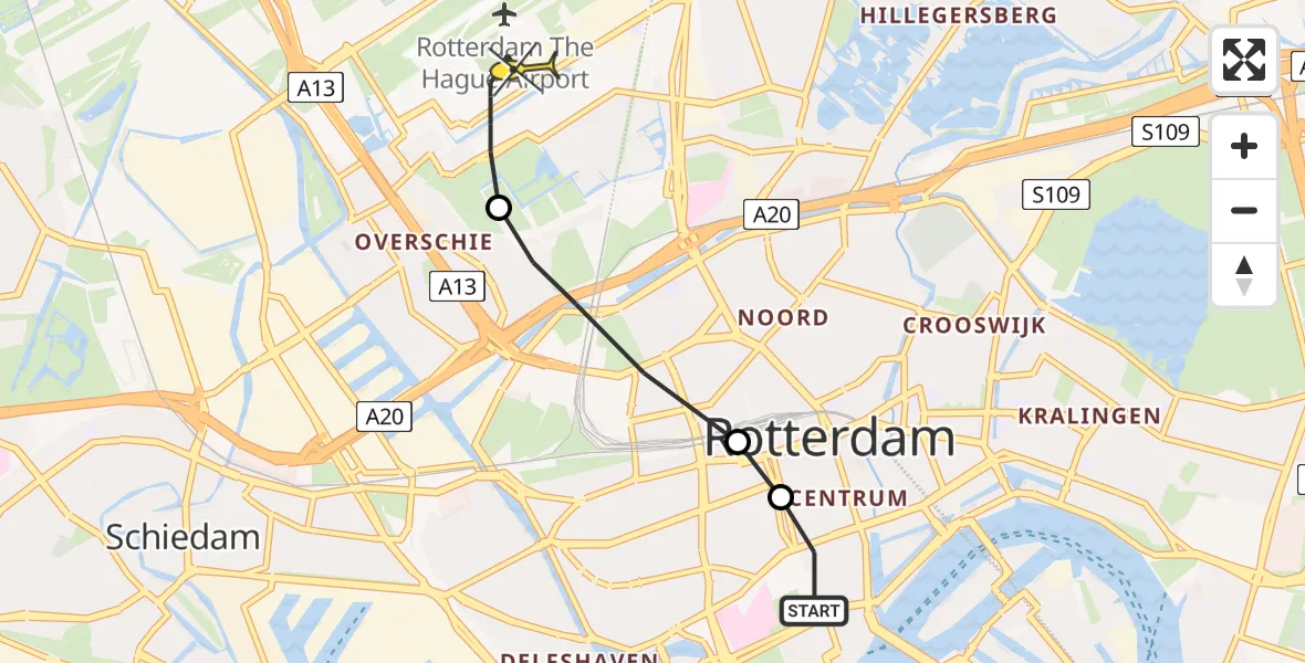 Routekaart van de vlucht: Lifeliner 2 naar Rotterdam The Hague Airport