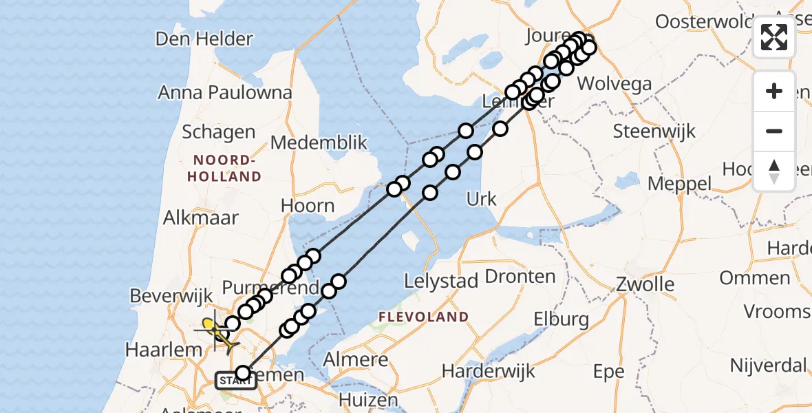 Routekaart van de vlucht: Lifeliner 1 naar Amsterdam Heliport