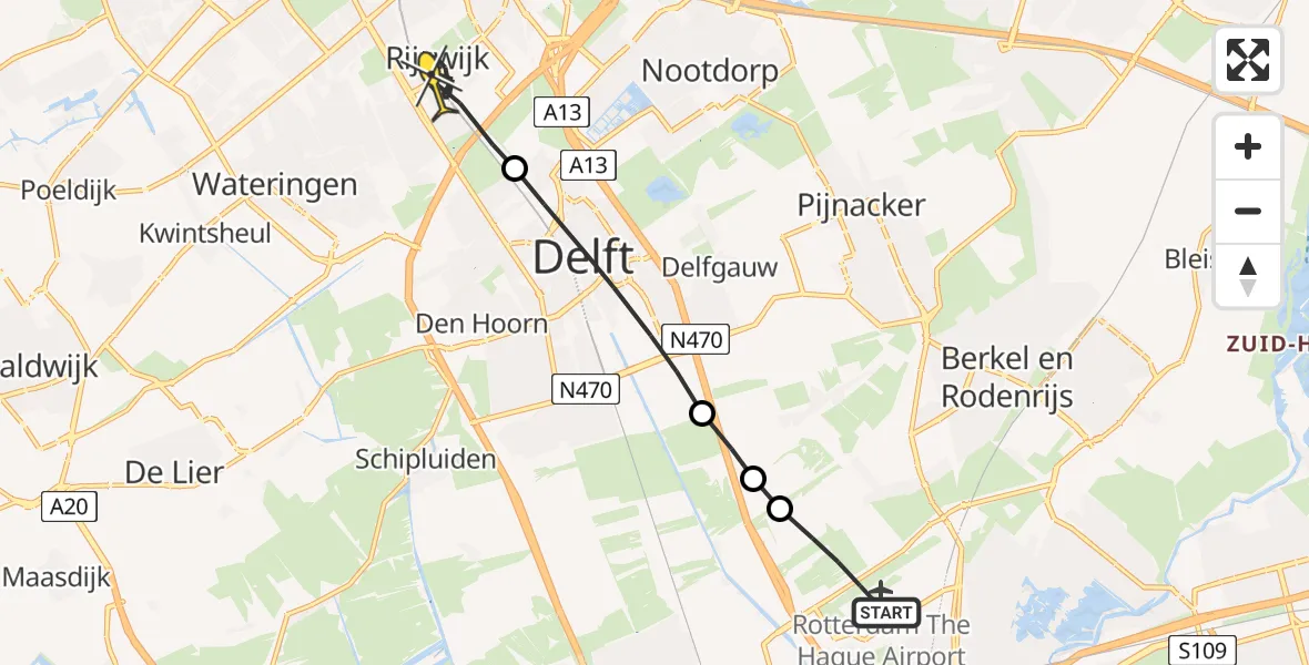 Routekaart van de vlucht: Lifeliner 2 naar Rijswijk