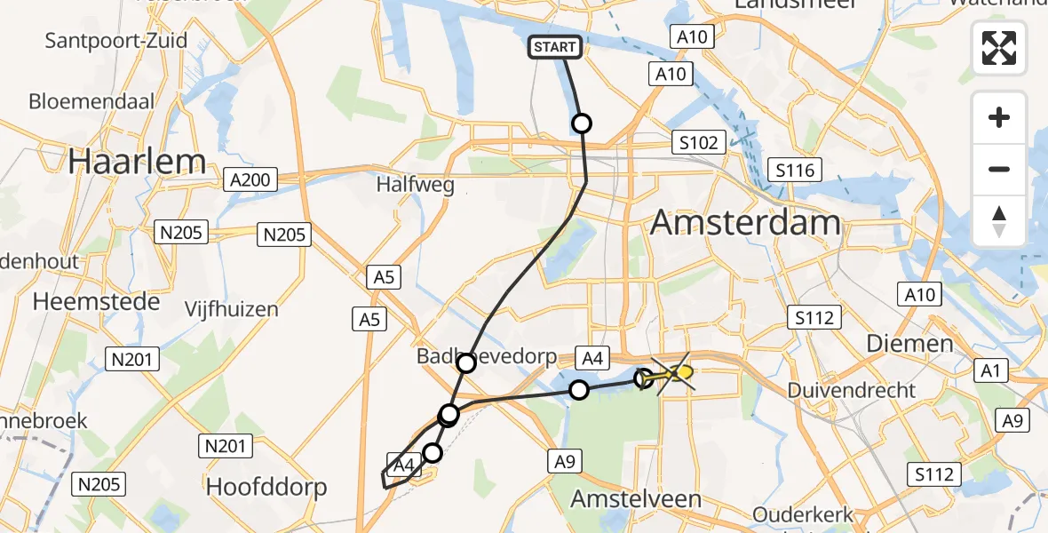 Routekaart van de vlucht: Lifeliner 1 naar VU Medisch Centrum Amsterdam