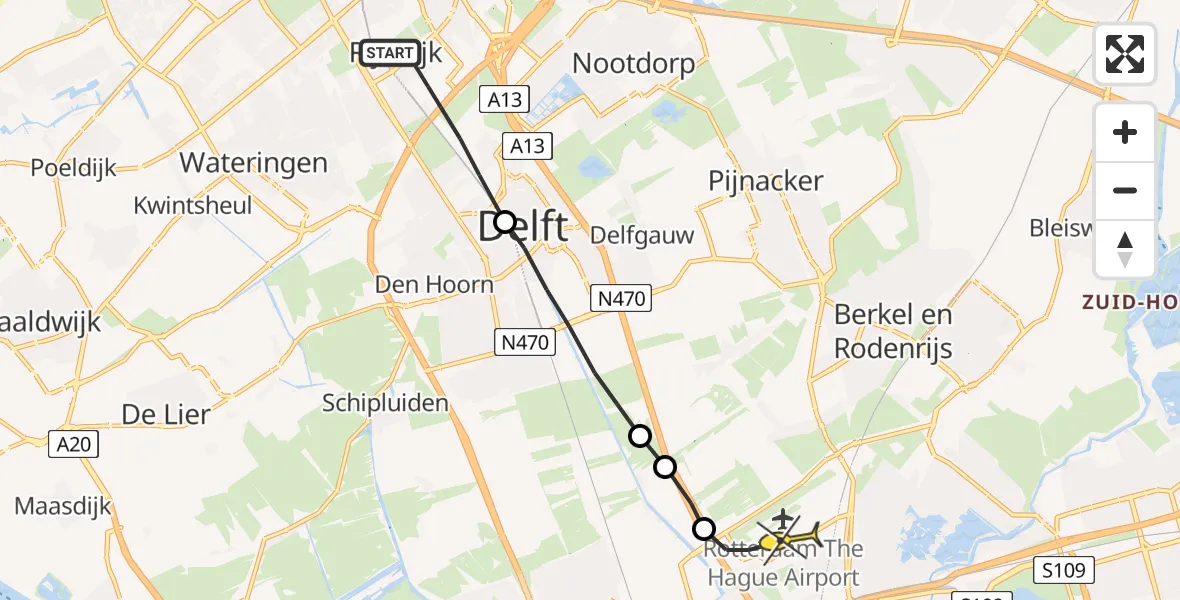 Routekaart van de vlucht: Lifeliner 2 naar Rotterdam The Hague Airport