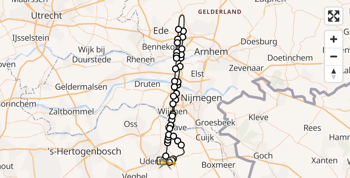 Vluchtroute Traumahelikopter Vliegbasis Volkel - Vliegbasis Volkel, 24 augustus 2022, 18:01