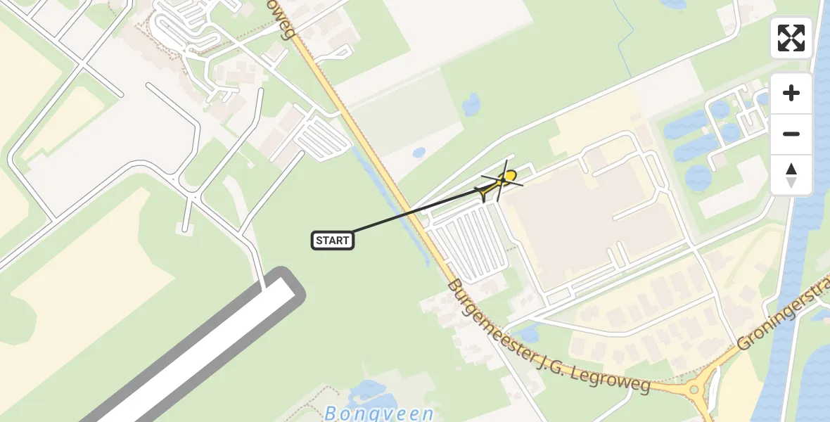 Routekaart van de vlucht: Traumahelikopter naar Groningen Airport Eelde