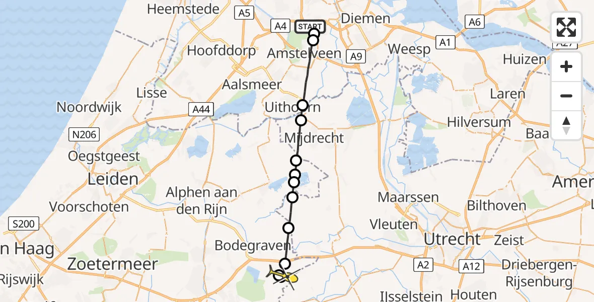 Routekaart van de vlucht: Lifeliner 1 naar Waarder