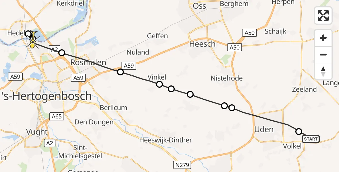 Routekaart van de vlucht: Lifeliner 3 naar 's-Hertogenbosch