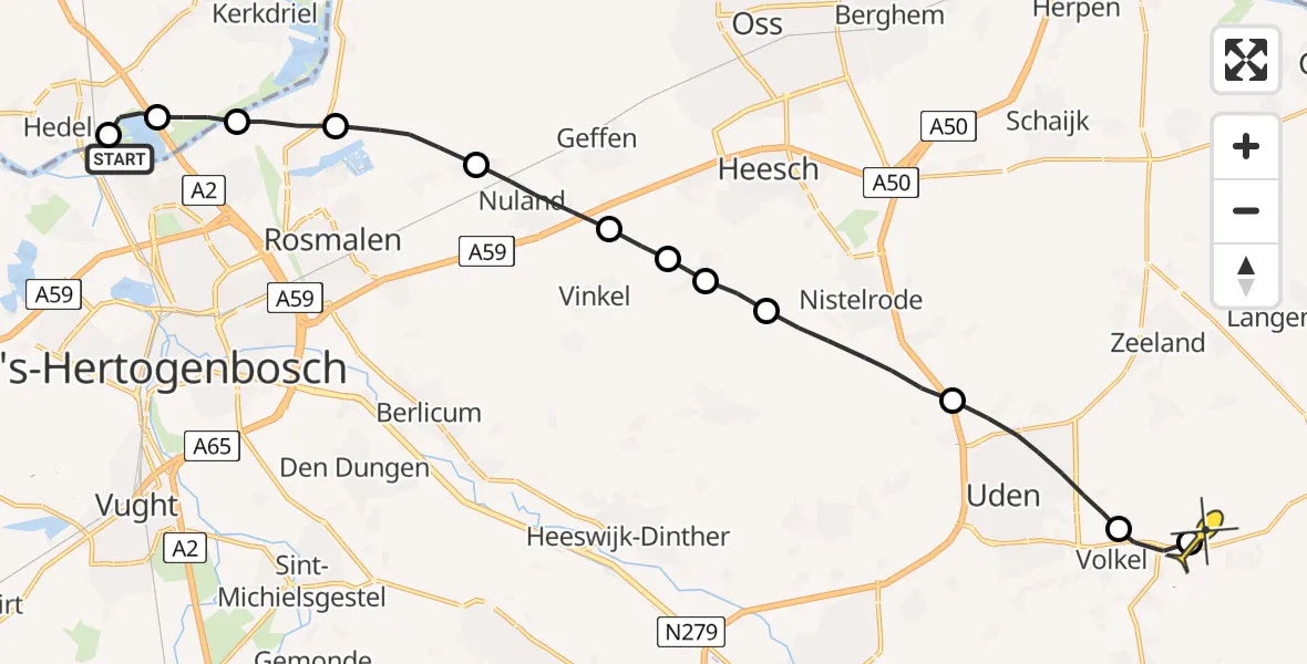 Routekaart van de vlucht: Lifeliner 3 naar Vliegbasis Volkel