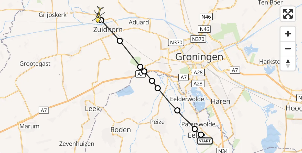 Routekaart van de vlucht: Lifeliner 4 naar Noordhorn