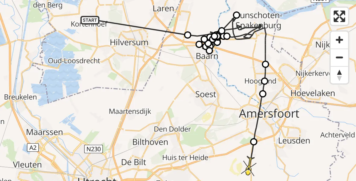 Routekaart van de vlucht: Politieheli naar Leusden