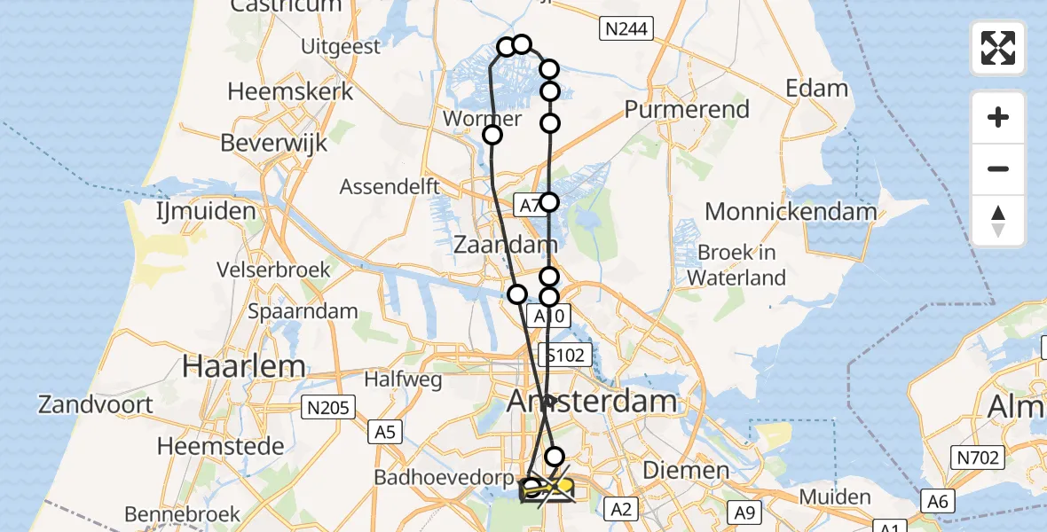 Routekaart van de vlucht: Lifeliner 1 naar VU Medisch Centrum Amsterdam