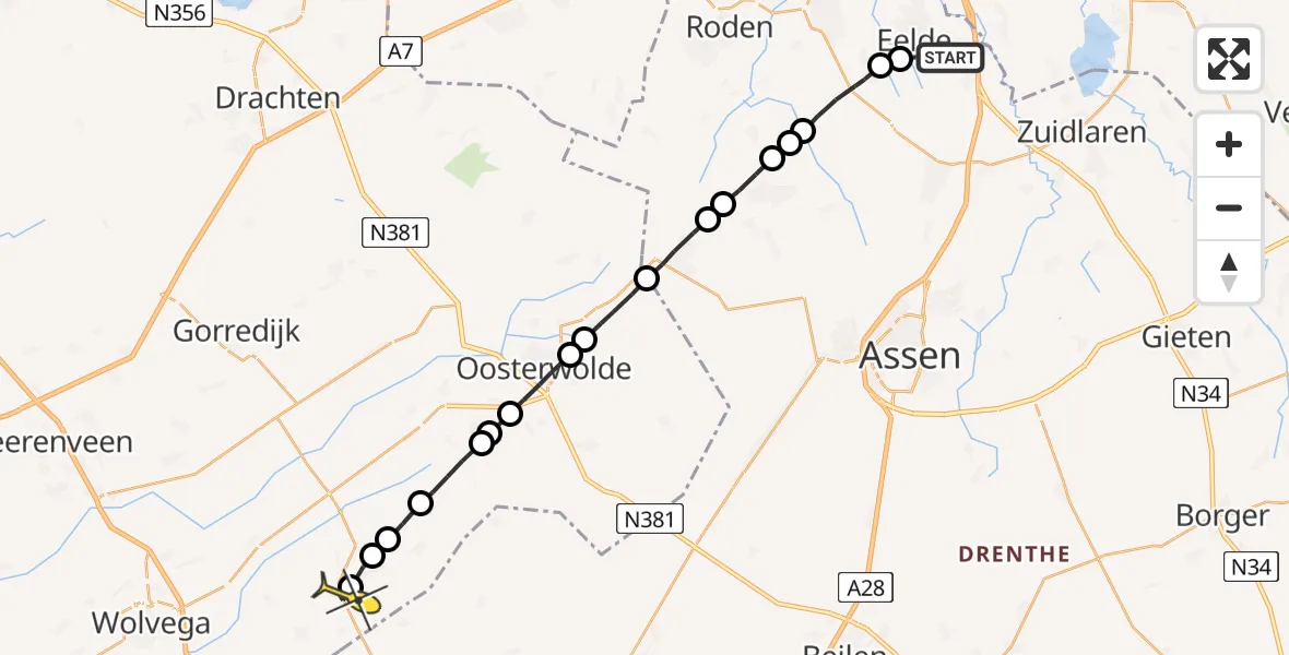 Routekaart van de vlucht: Lifeliner 4 naar Noordwolde