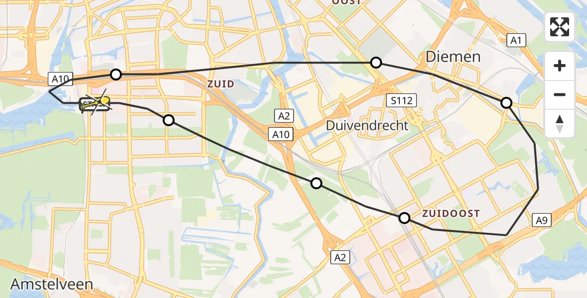 Routekaart van de vlucht: Lifeliner 1 naar VU Medisch Centrum Amsterdam