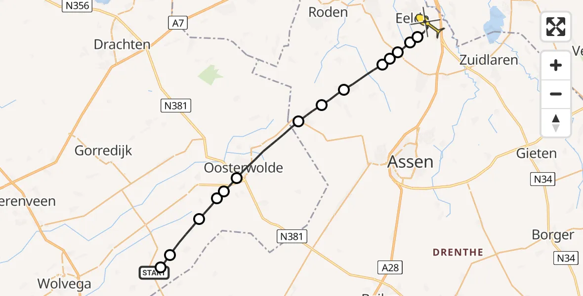 Routekaart van de vlucht: Lifeliner 4 naar Groningen Airport Eelde