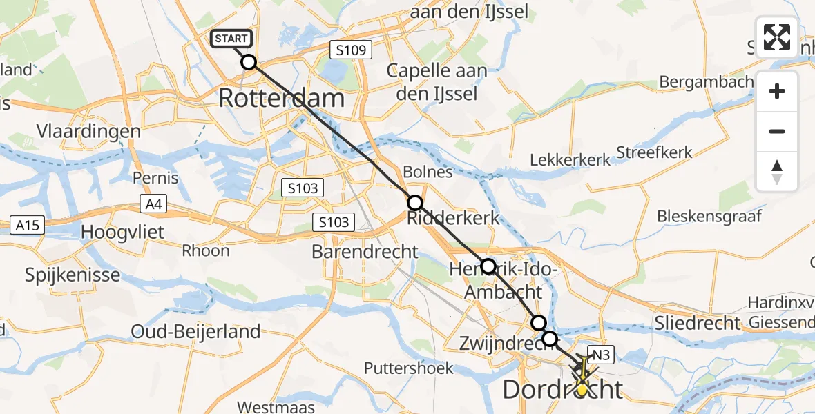 Routekaart van de vlucht: Lifeliner 2 naar Dordrecht