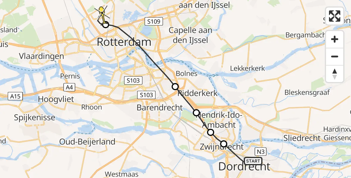 Routekaart van de vlucht: Lifeliner 2 naar Rotterdam The Hague Airport