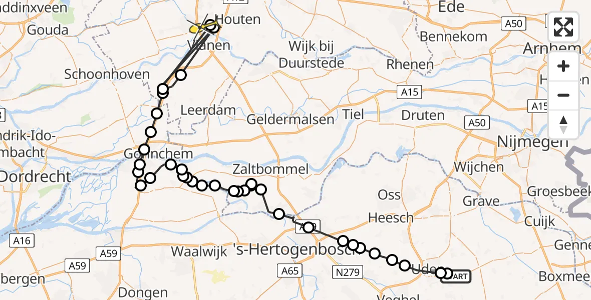 Routekaart van de vlucht: Politieheli naar Nieuwegein