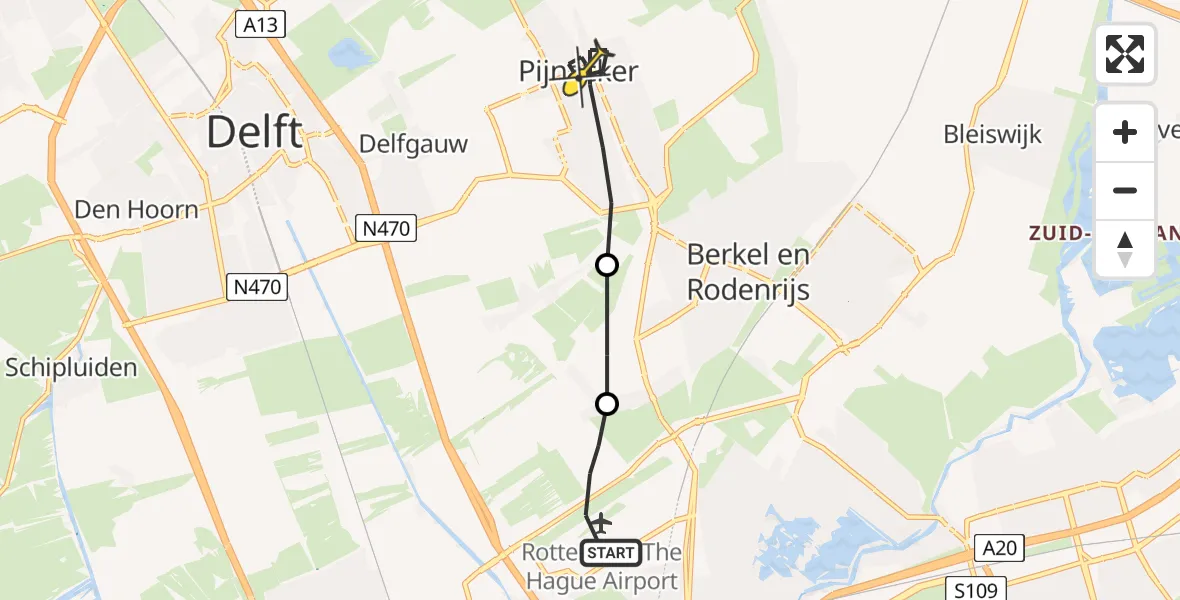 Routekaart van de vlucht: Lifeliner 2 naar Pijnacker