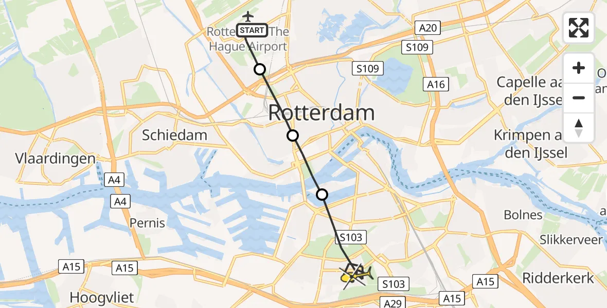 Routekaart van de vlucht: Lifeliner 2 naar Rotterdam