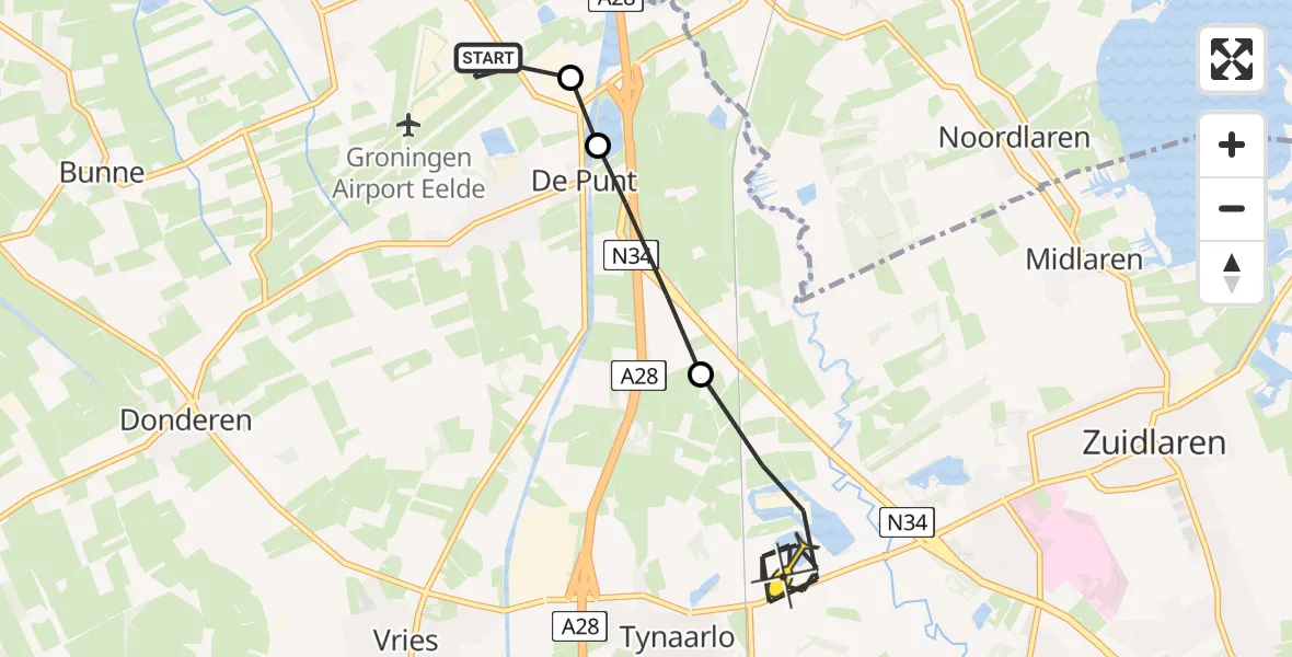 Routekaart van de vlucht: Lifeliner 4 naar Tynaarlo