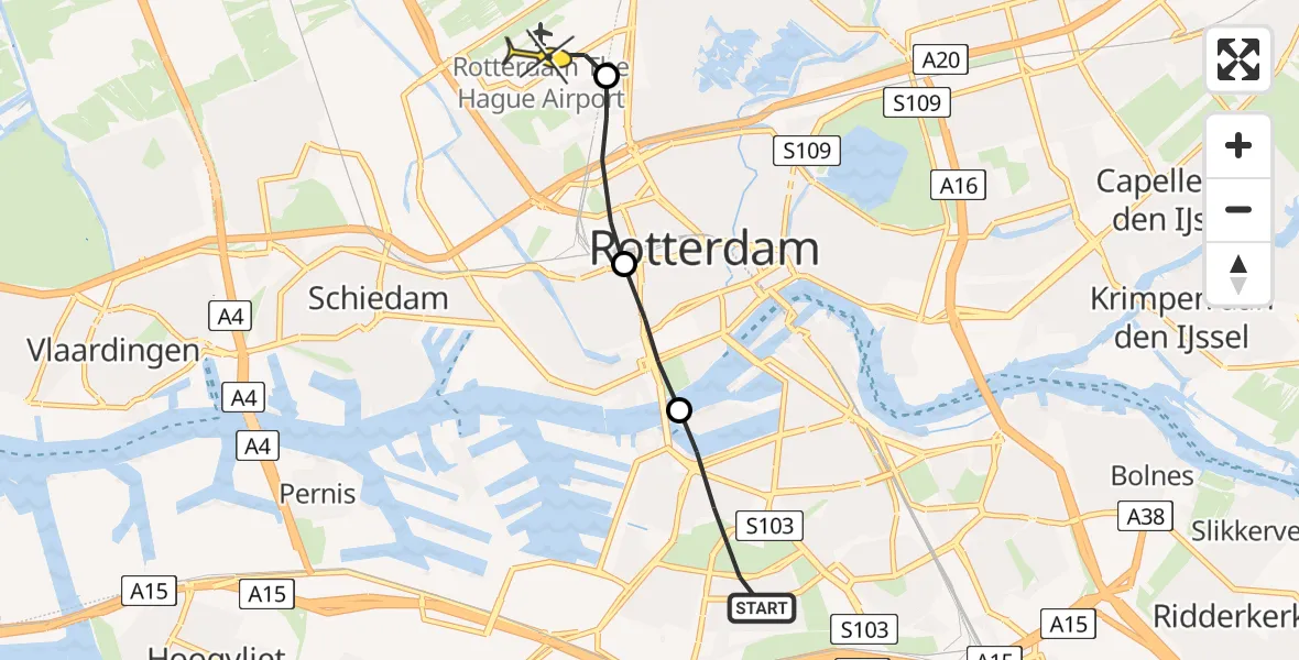 Routekaart van de vlucht: Lifeliner 2 naar Rotterdam The Hague Airport