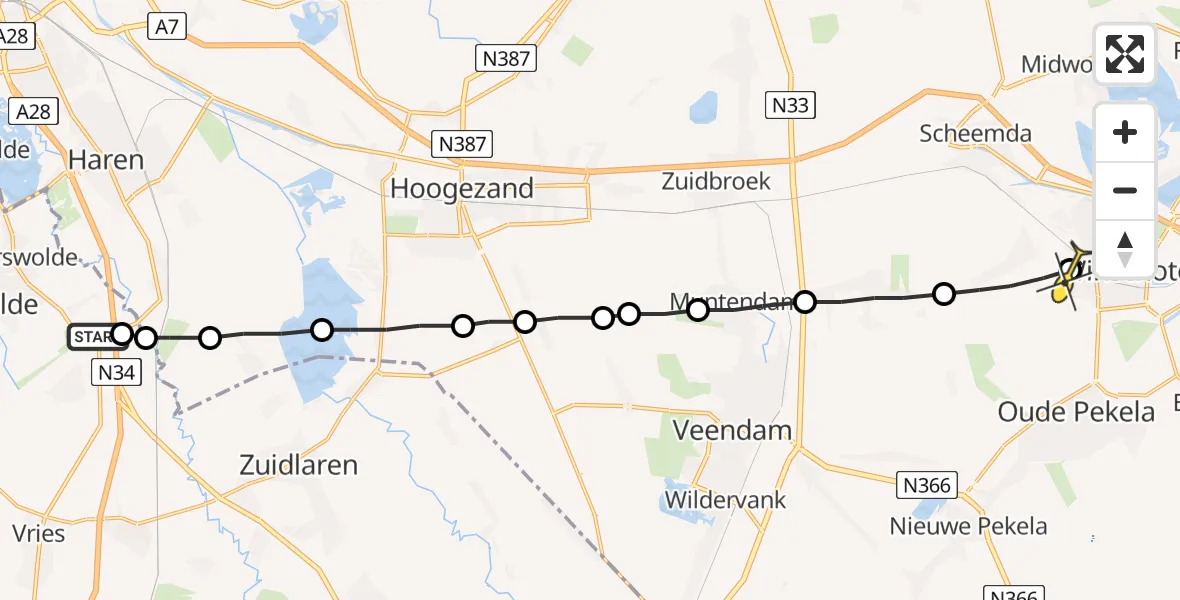 Routekaart van de vlucht: Lifeliner 4 naar Winschoten