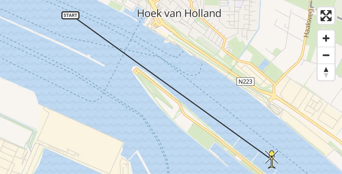 Routekaart van de vlucht: Politieheli naar Europoort