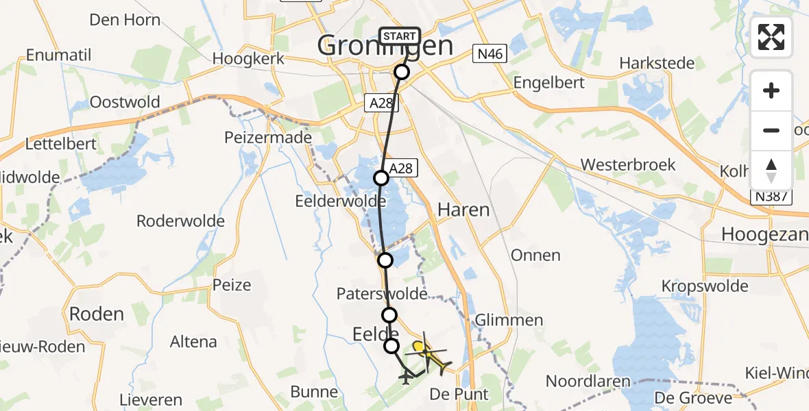 Routekaart van de vlucht: Lifeliner 4 naar Groningen Airport Eelde