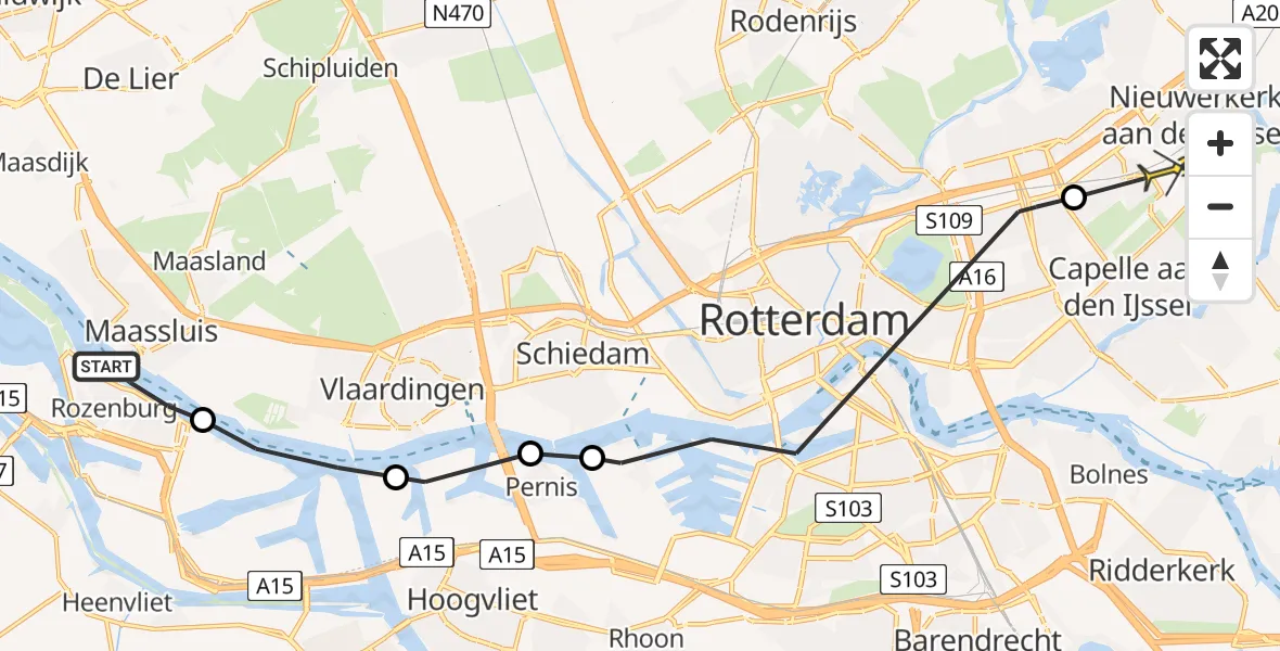Routekaart van de vlucht: Politieheli naar Nieuwerkerk aan den IJssel