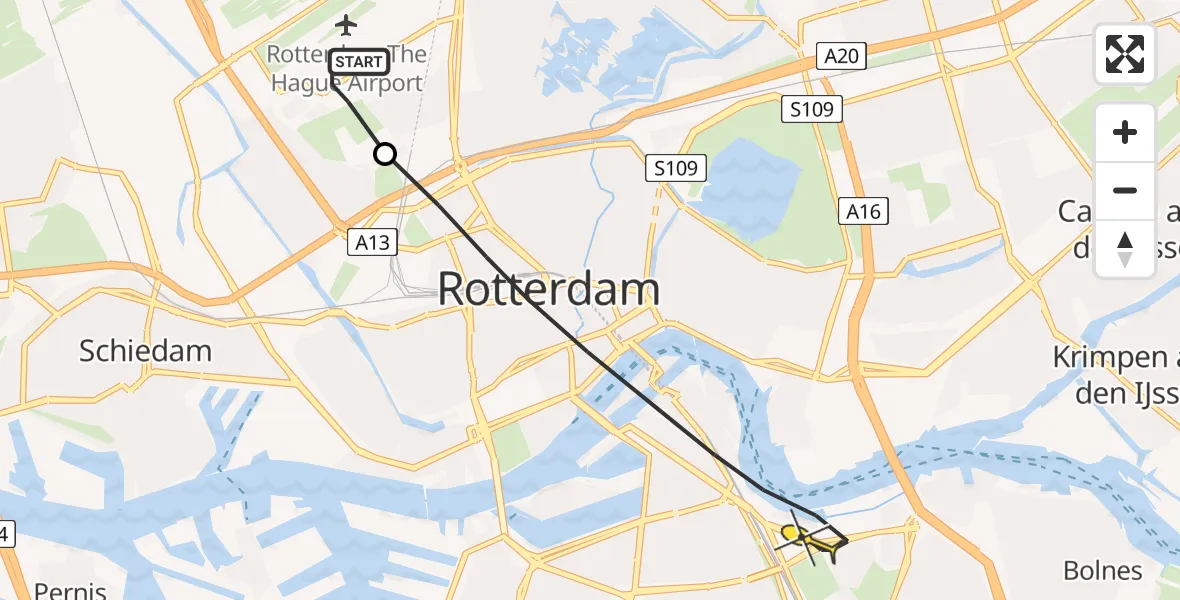 Routekaart van de vlucht: Lifeliner 2 naar Rotterdam