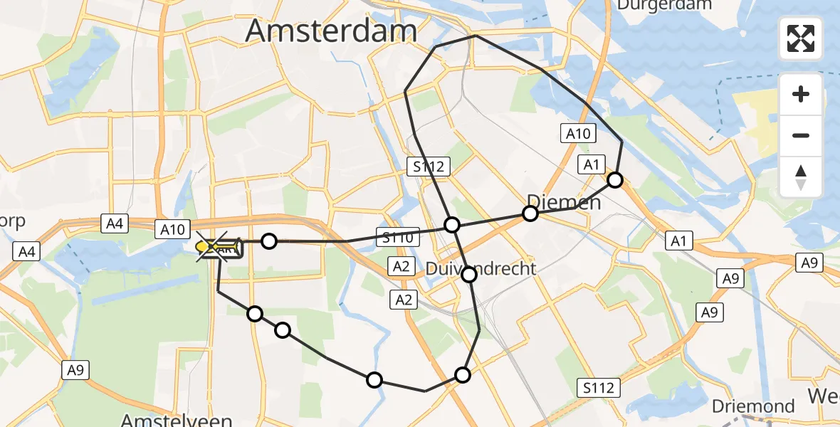 Routekaart van de vlucht: Lifeliner 1 naar VU Medisch Centrum Amsterdam