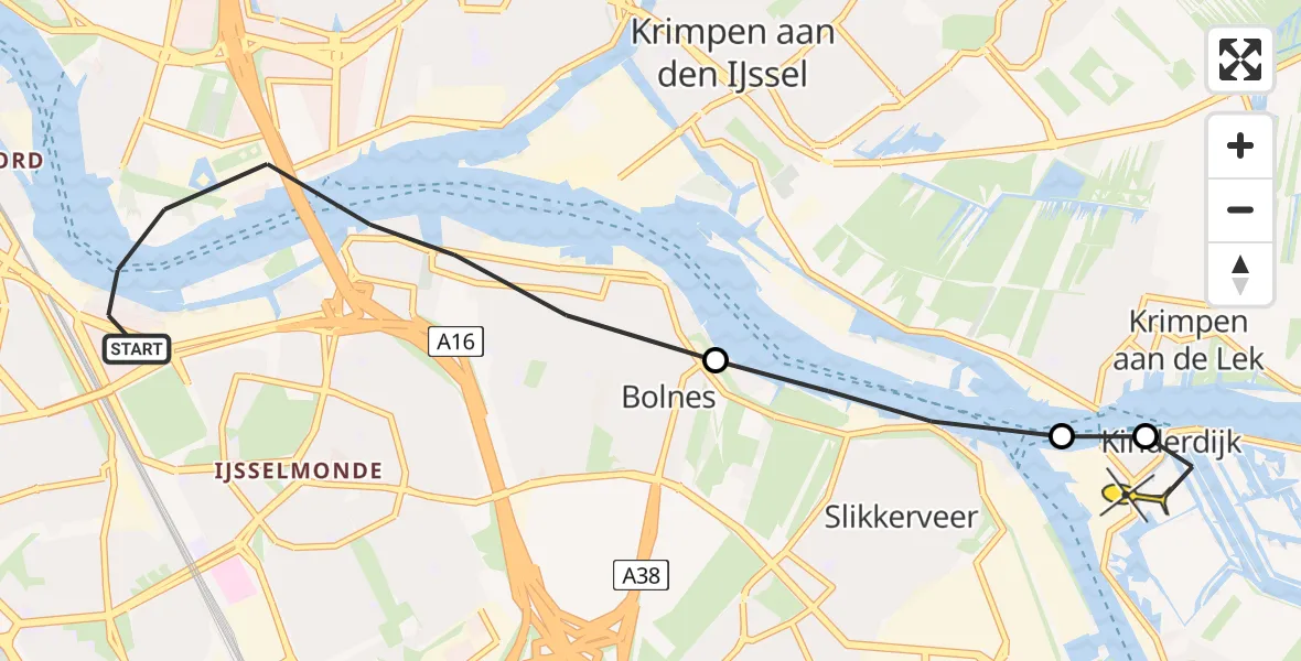 Routekaart van de vlucht: Lifeliner 2 naar Kinderdijk