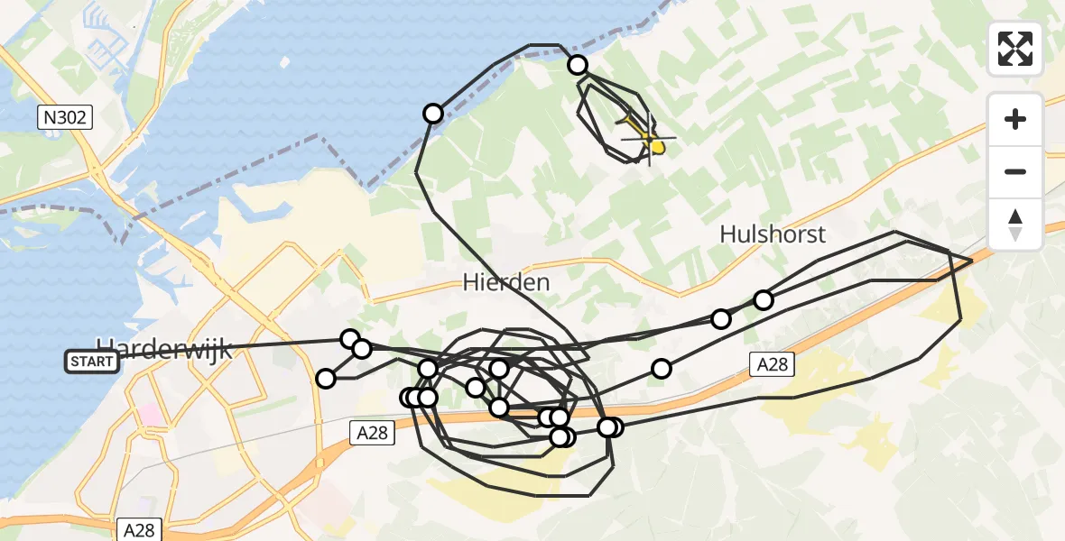 Routekaart van de vlucht: Politieheli naar Hulshorst