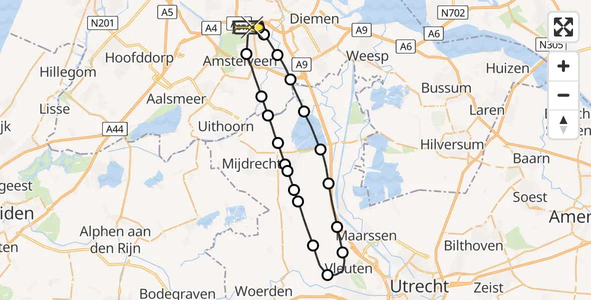 Routekaart van de vlucht: Lifeliner 1 naar VU Medisch Centrum Amsterdam