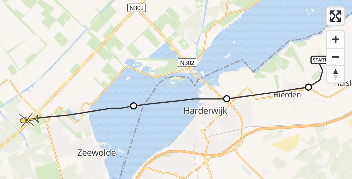 Vluchtroute Politiehelikopter van Hulshorst naar Zeewolde