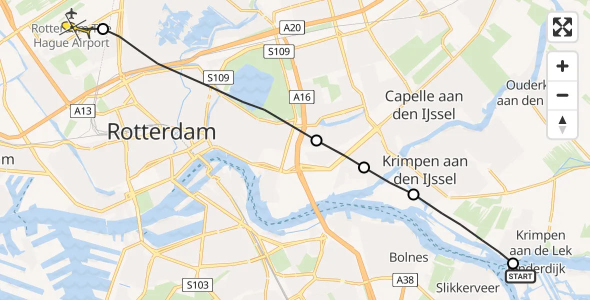 Routekaart van de vlucht: Lifeliner 2 naar Rotterdam The Hague Airport