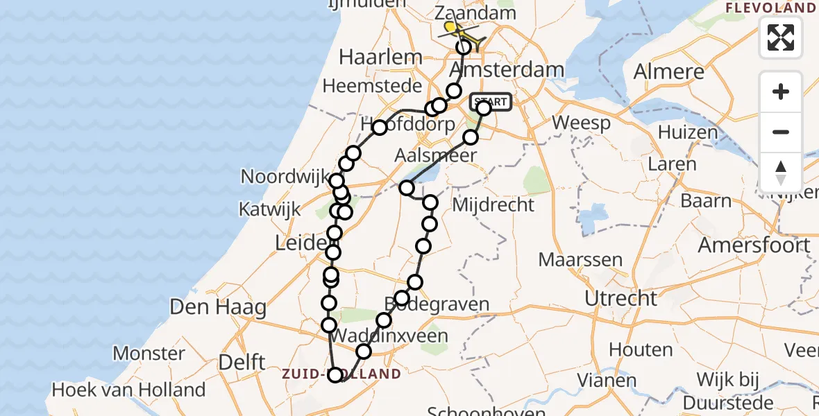 Routekaart van de vlucht: Lifeliner 1 naar Amsterdam Heliport
