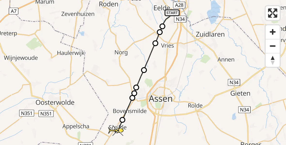 Routekaart van de vlucht: Lifeliner 4 naar Smilde