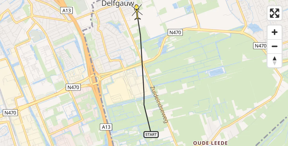 Routekaart van de vlucht: Politieheli naar Delfgauw