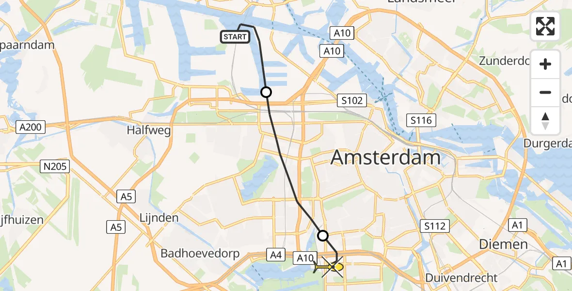 Routekaart van de vlucht: Lifeliner 1 naar VU Medisch Centrum Amsterdam